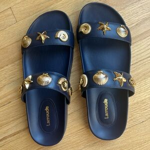 Larroude Madison Slide In Navy Leather